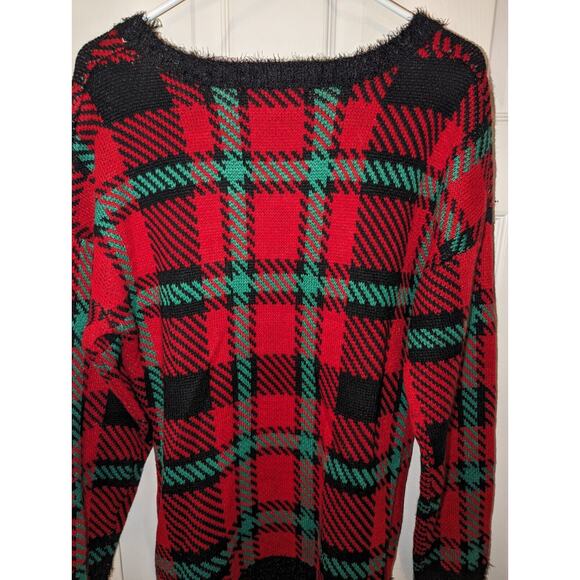 Womens Ugly Christmas Sweater 33 degrees Plaid Sequin Snowman Holiday Size Large - Picture 11 of 11